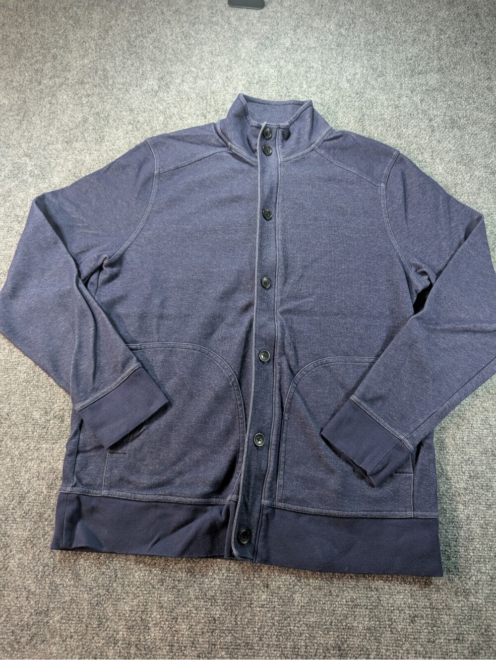 Banana Republic Men XL Blue Full Zip Button Mock Neck Jacket Sweater Shacket